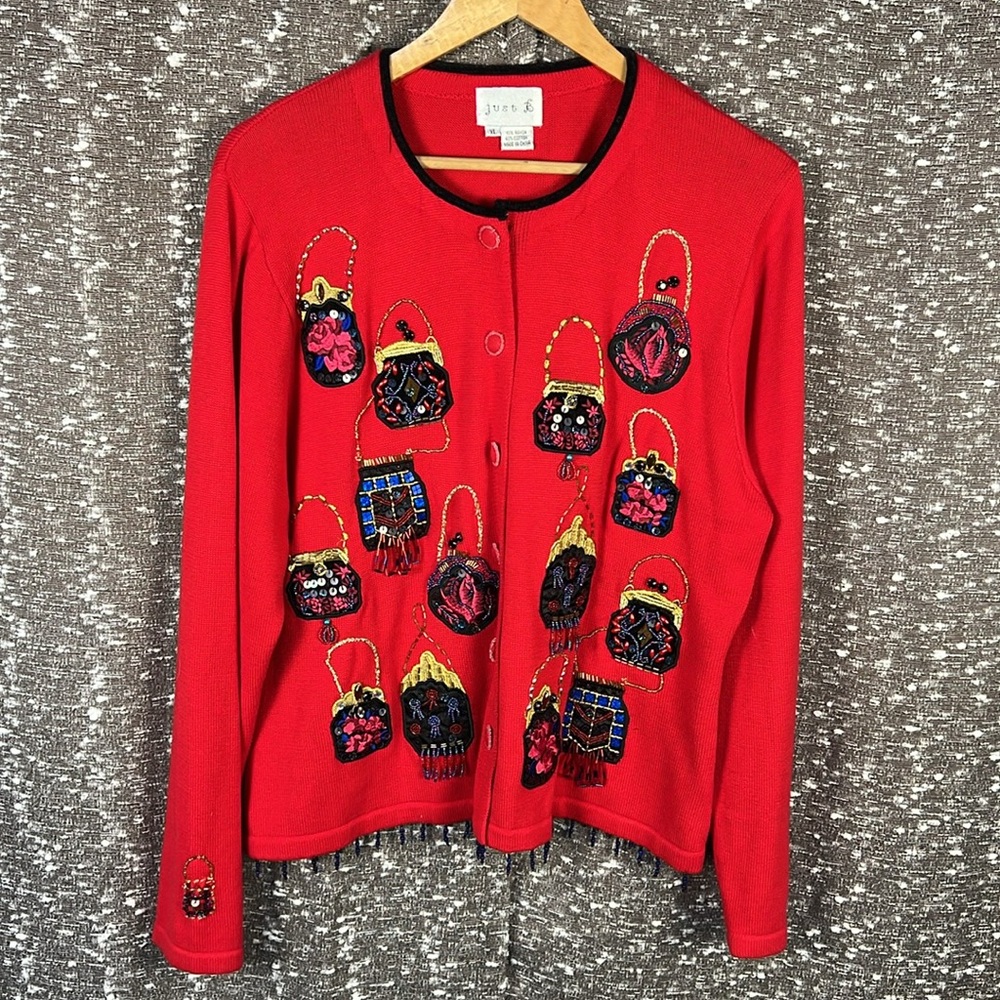 Just B Beaded Embroidered Handbag Pruse‎ Long Sleeve Sweater